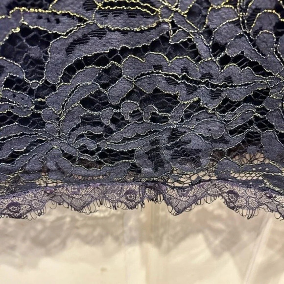 Dress the Population Paige Bell Sleeve Dress Navy Metallic Floral Lace Large - Picture 9 of 14